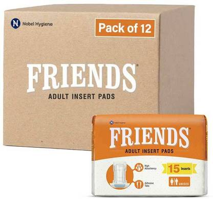 FRIENDS Unisex Disposable Adult Insert Pads - Pack of 12 (Each Pack 15 Pcs) Adult Diapers - S - M