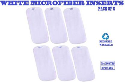 TINNY TOTS Premium Quality 4 Layer Cotton Microfiber Bamboo White Insert Liner Reusable Washable Cotton Diaper Nappy Inserts for Baby Cloth Diapers, 4 Layer White Inserts Liners Natures Cloth Diaper Liner For Toddlers/Infants/New Borns(PACK OF 6) - S - M