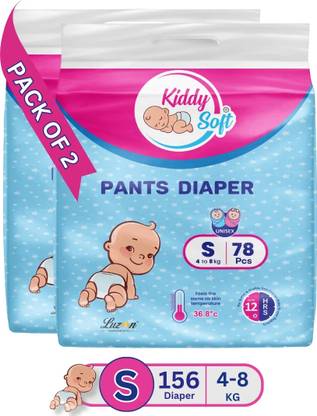 KiddySoft Baby Diaper Pants | Super Absorbent- Crisscross Top Layer | 4-8 KG | Pack of 2 - S