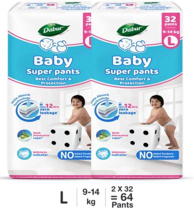 Dabur Baby Super Pants | Diaper with Aloe Vera, Shea Butter & Vitamin E | Insta-Absorb - L