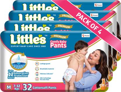Little's Comfy Baby Pants Diapers with Wetness Indicator and 12 hours Absorption | Monthly Pack | Medium - M