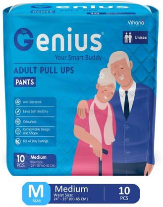 thegenius Premium Pant Style - 10 Pcs - M(24"- 35") Extra Soft With Odour Lock - Unisex Adult Diapers - M