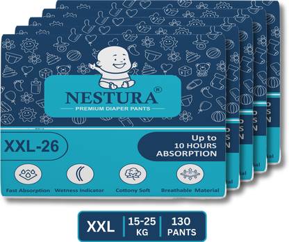 NESTURA Baby Diapers Pants Double Xl size with Wetness Indicator Pack of 5 (15-25 kg) - XXL