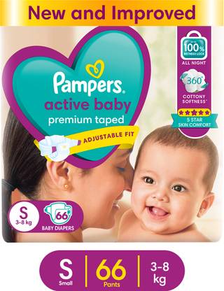 Pampers Active Baby Taped Diapers with Adjustable Fit - S