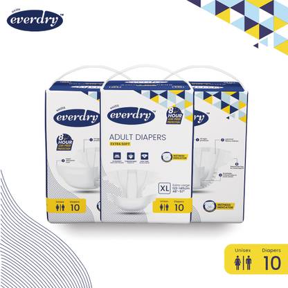 Unifit Everdry Extra soft Adult Diaper with easy tape adjustments Pack of 3 Adult Diapers - XL