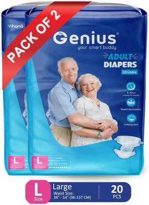 thegenius Tape Style Diaper L Size (38" - 54") 20 Pieces Adult Diapers Adult Diapers - L