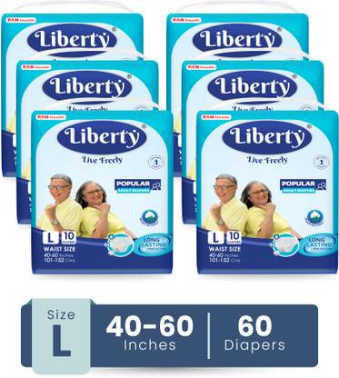 Liberty Popular Tape, Waist Size (40-60 inches), Pack of 6 Adult Diapers - L