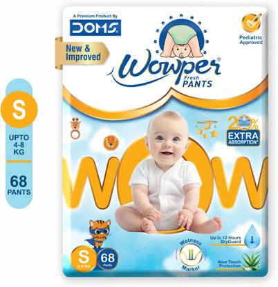 Wowper Fresh Baby Diapers Pants by Doms| Wetness Indicator|Upto 12Hrs Absorb | 4-8 Kg - S
