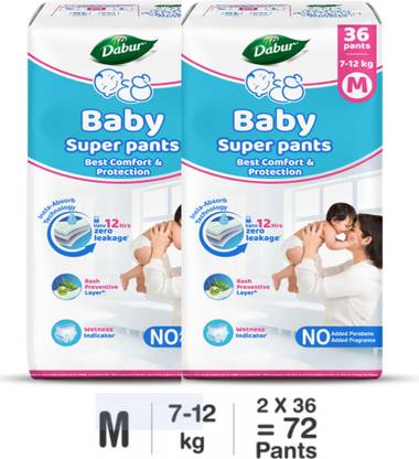 Dabur Baby Super Pants | Diaper Infused with Aloe Vera, Shea Butter & Vitamin E | Insta-Absorb Technology - M