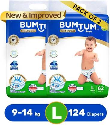 BUMTUM Baby Diaper Pants Double Layer Leakage Protection High Absorb Technology - L