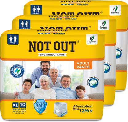 NOT OUT Adult Diaper Tape Style, Extra Large,Waist 75-160cm, Unisex, (30 Count) - XL