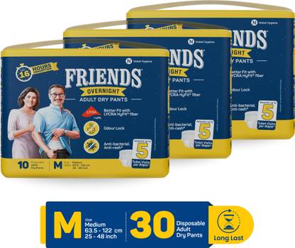 FRIENDS Overnight with odour lock and Anti-Bacterial Absorbent Core Adult Pant Diapers - M