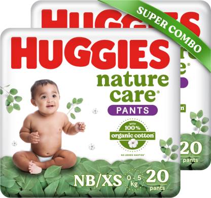 Huggies Nature Care Premium Baby Diaper Pants Made with 100% Organic Cotton,(Upto 5 kgs) - XS