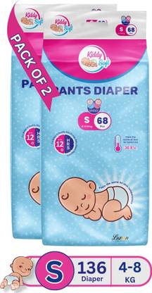 KiddySoft Baby Diaper Pants | Super Absorbent- Crisscross Top Layer | 4-8 KG | Pack of 2 - S