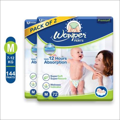 Wowper Fresh Baby Diapers Pants | Wetness Indicator | Upto 12 Hrs Absorption | 7-12 Kg - M