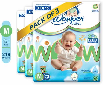 Wowper Fresh Baby Diapers Pants | Wetness Indicator | Upto 12 Hrs Absorbtion | 7-12 Kg - M