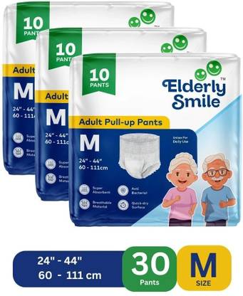 Elderly Smile Super Absorbent Premium Pull Up Pants | Waist Size (24"-44") | Pack of 3 Adult Diapers - M