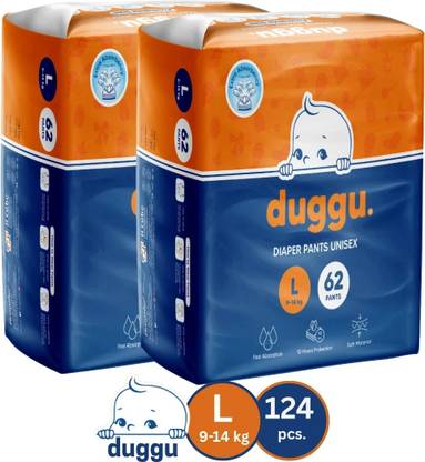 Duggu Soft Baby Diaper Pants | 9-14 kg | Up to 10 Hours Absorption | Pack of 2 - L