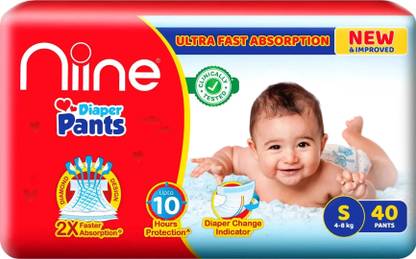 niine Cottony Soft Baby Diaper Pants with Change Indicator for Overnight Protection -S - S