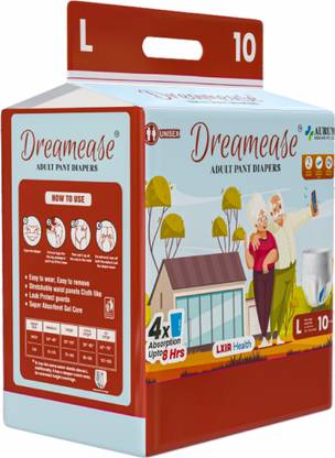 Dreamease Adult Pant Diapers- 10 Count (L) with odour lock, Anti-Bacterial, Absorbent Adult Diapers - L