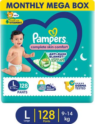 Pampers Complete Skin Comfort Pants, Anti-rash blanket, Lotion with VitaminE & Aloe Vera - L