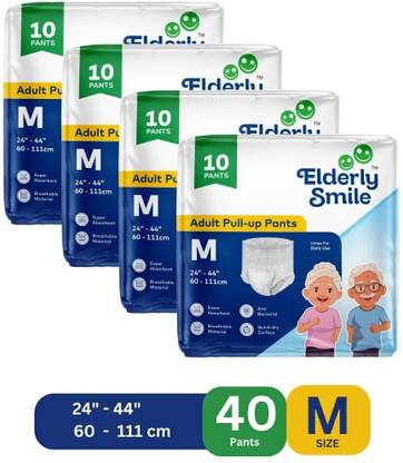 Elderly Smile Super Absorbent Premium Pull Up Pants | Waist Size (24"-44") | Pack of 4 Adult Diapers - M