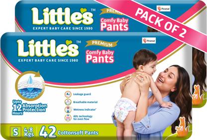 Little's Comfy Baby Pants Diapers with Wetness Indicator and 12 hours Absorption | Small - S