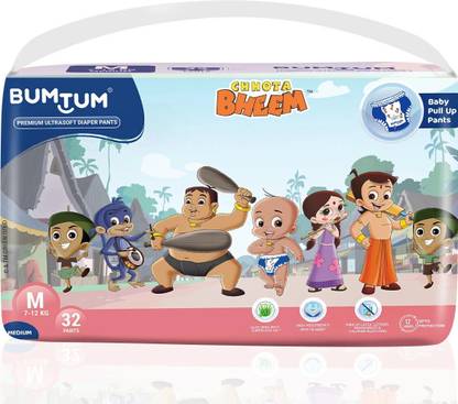 BUMTUM Chota Bheem Baby Diaper Pants With Leakage Protection High Absorb Technology - M