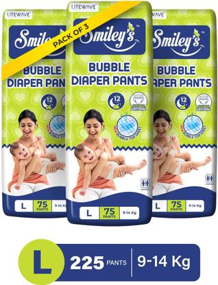 LITEWAVE Smiley's L Size Bubble Baby Diaper Pants with Flexible Waistband | 9-14 kg - L