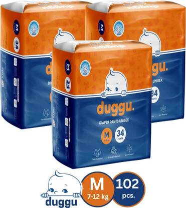 Duggu Soft Baby Diaper Pants | 7-12 kg | Up to 10 Hours Absorption | Pack of 3 - M
