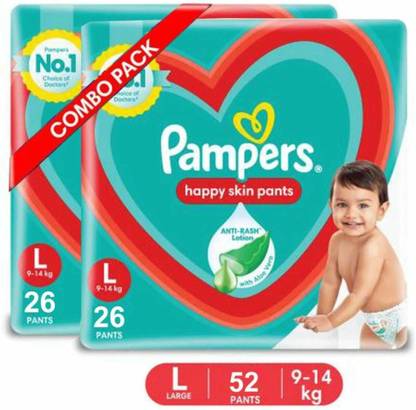 Pampers Large size baby diapers 26+26=52 peace, Lotion with Aloe Vera pack of (2*26) - L