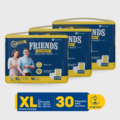 FRIENDS Overnight with odour lock and Anti-Bacterial Absorbent Core Adult Pant Diapers - XL