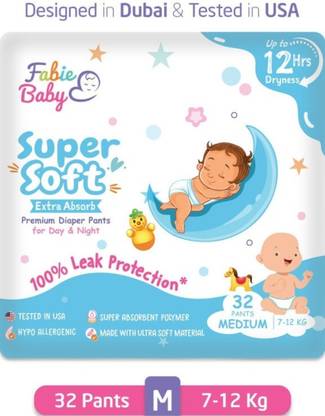 Fabie Baby SuperSoft Extra Absorb Premium Diaper Pants Medium Size -Tested in USA - M