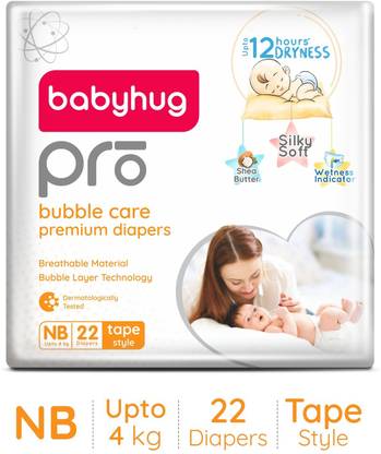 babyhug Pro Bubble Care Premium Tape Style Diaper for New Born - 22 Pieces - New Born