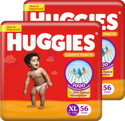 Huggies Comfy Baby Diaper Pants, Upto 50% Faster Absorption (56 X 2) - XL