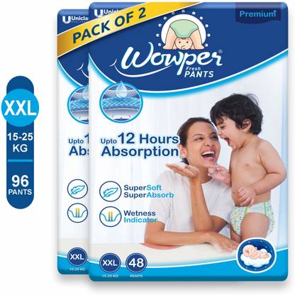 Wowper Fresh Baby Diapers Pants by Doms|Wetness Indicator| Upto 12 Hrs Absorb| 15-25 Kg - XXL