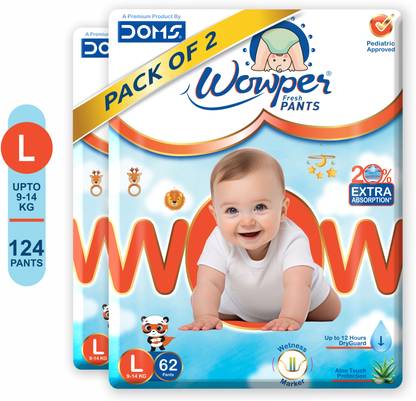 Wowper Baby Diaper Pants | up to 12 hrs Absorption | 9-14 Kg | Super Soft Diapers - L