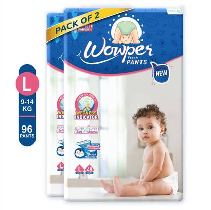 Wowper Fresh Baby Diapers Pants by Doms|Wetness Indicator| Upto 12Hrs Absorb | 9-14 Kg - L