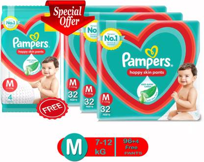 Pampers Happy Skin Diaper Pants Anti-Rush Lotion With 4 Pants Free - M