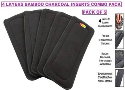 Alya Pack of 5 Wetfree Reusable Washable Cotton Diaper Nappy Inserts Pads(4 layers) For Baby Cloth Diapers, 4 Layer Bamboo Charcoal Inserts Liners Natures Cloth Diaper Liner Insert Combo(3-16 KGS, 0-24 Months)(SMALL,MEDIUM,LARGE SIZE) - New Born
