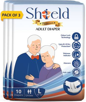 SHIELD Premium Tape Style | Pack of 3 | Adult Diapers - L