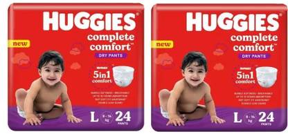 Huggies Complete Comfort Dry Pants Large with 5 in 1 Comfort L-24 (PACK OF 2) - L
