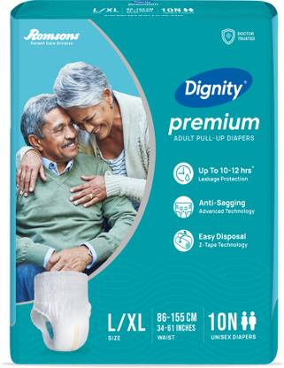 DIGNITY Premium Pull Up Adult Diapers, Large-Extra Large, Waist Size 34" - 59", 10 Pcs/Pack (Pack of 1) 10 pcs - L - XL