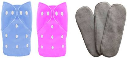 TINNY TOTS Baby Reusable Diapers And 3 Microfiber Bamboo Charcoal Inserts(5 Layers) - New Born