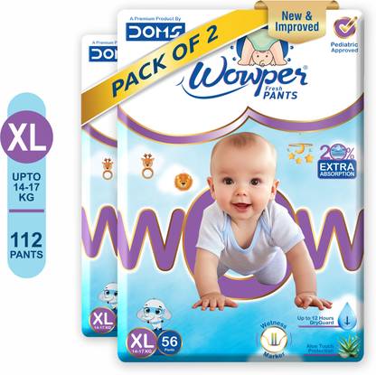 Wowper Fresh Baby Diapers Pants by Doms|Wetness Indicator| Upto 12Hrs Absorb | 14-17 Kg - XL
