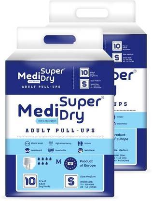 MediSuperDry High Absorbency, Leak Proof, Overnight Protection, Elastic Waist Size 52-82 Cm Adult Diapers - S