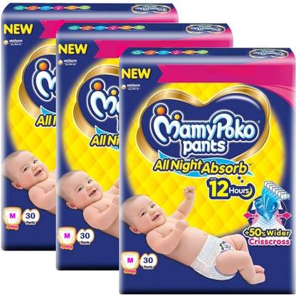 MamyPoko All Night Deep Absorb Standard Baby Diaper Pants Large Size (Pack of 3) - M