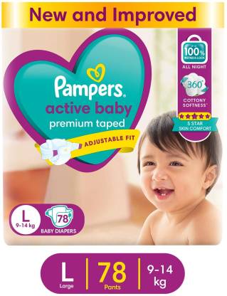 Pampers Active Baby Taped Diapers with Adjustable Fit - L