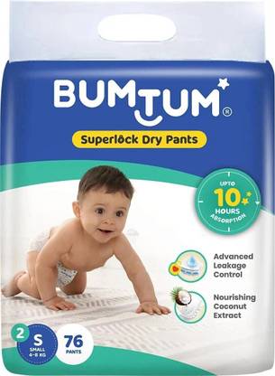 BUMTUM Superlock Diapers Pants with Superlock Gel Technology |Coconut Extracts - S