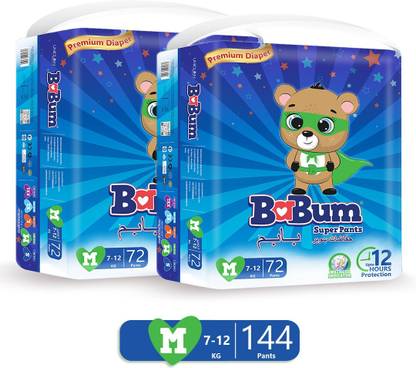 Babum Super Pants Premium Diaper | Wetness Indicator | Medium | 144 Diapers - M